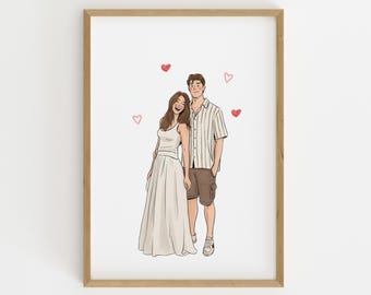 Retrato de pareja dibujado a mano / Ilustración de caricatura personalizada (archivo digital)