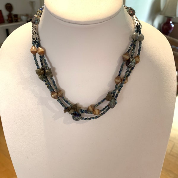 Czech glass, labradorite chip multi strand necklace