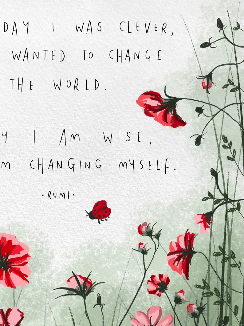 Yesterday I Was Clever Wise by Rumi / Quote Art Print Poster Etsy