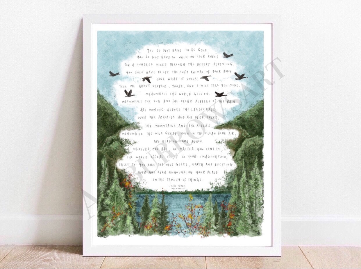 Wild Geese By Mary Oliver Poem Art Print Poster Drawing Etsy