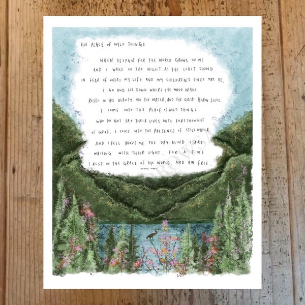 Peace Of Wild Things by Wendell Berry / Poem Art Print Poster Drawing Illustration Painting Nature Birds A1 A3 A4 A5