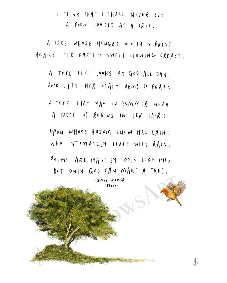 Trees by Joyce Kilmer / Bird Robin Trees Poem Art Print Poster Etsy
