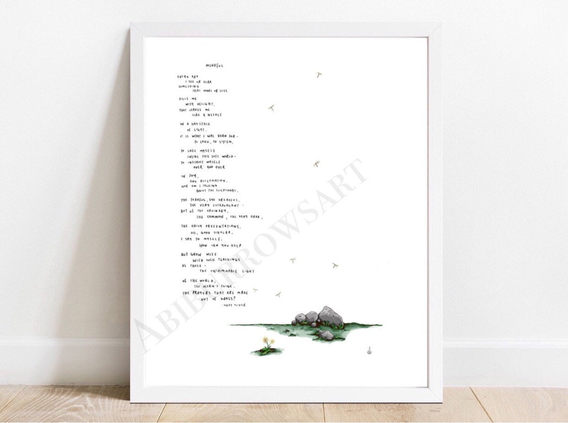 Mindful by Mary Oliver / Art Print Drawing Painting Poster - Etsy