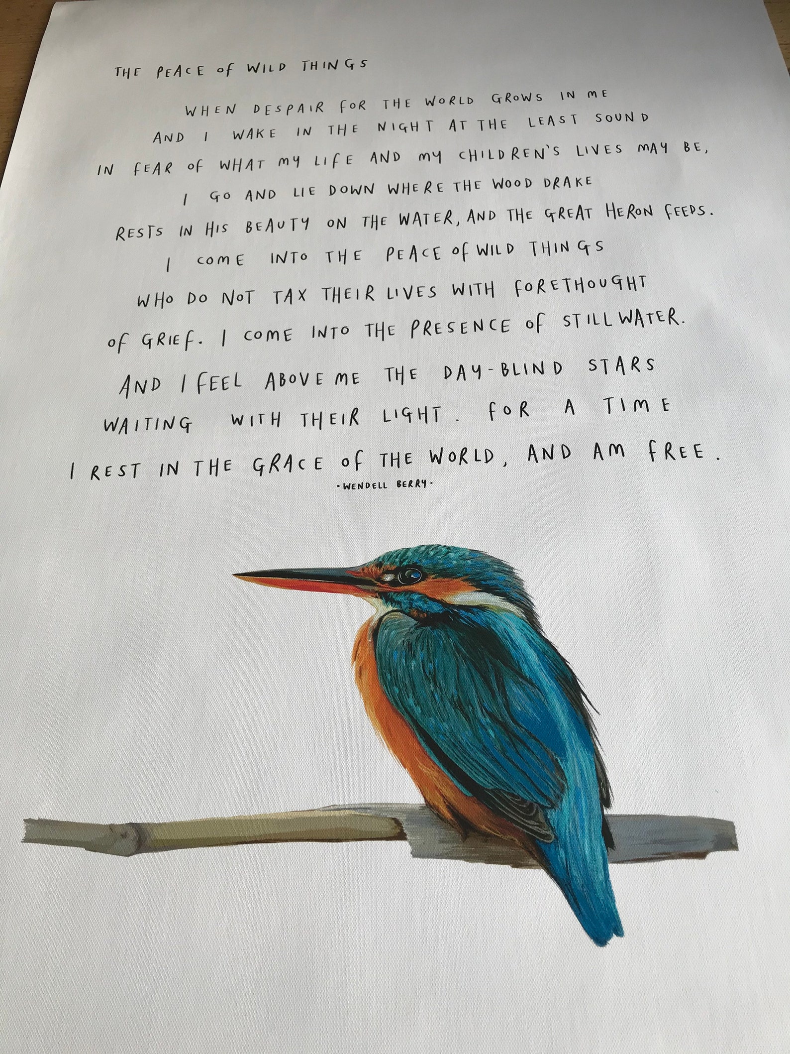 The Peace of Wild Things by Wendell Berry / Art Print Kingfisher Nature