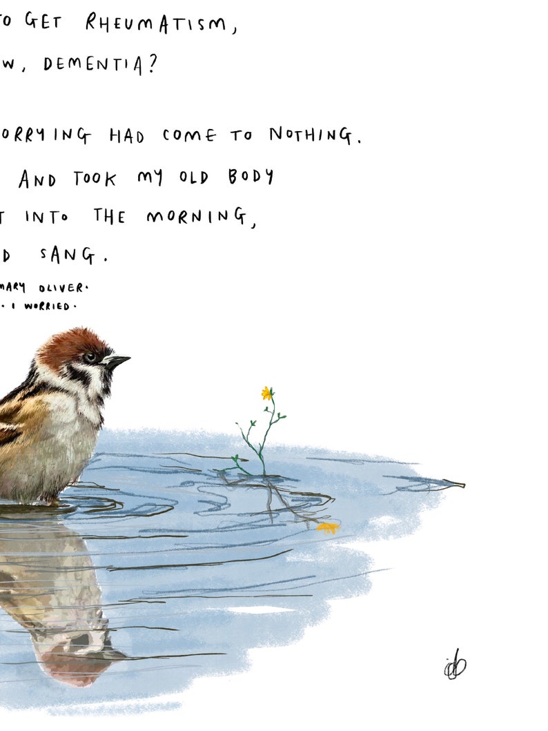 I Worried by Mary Oliver / Birds Sparrow Poem Art Print Poster | Etsy