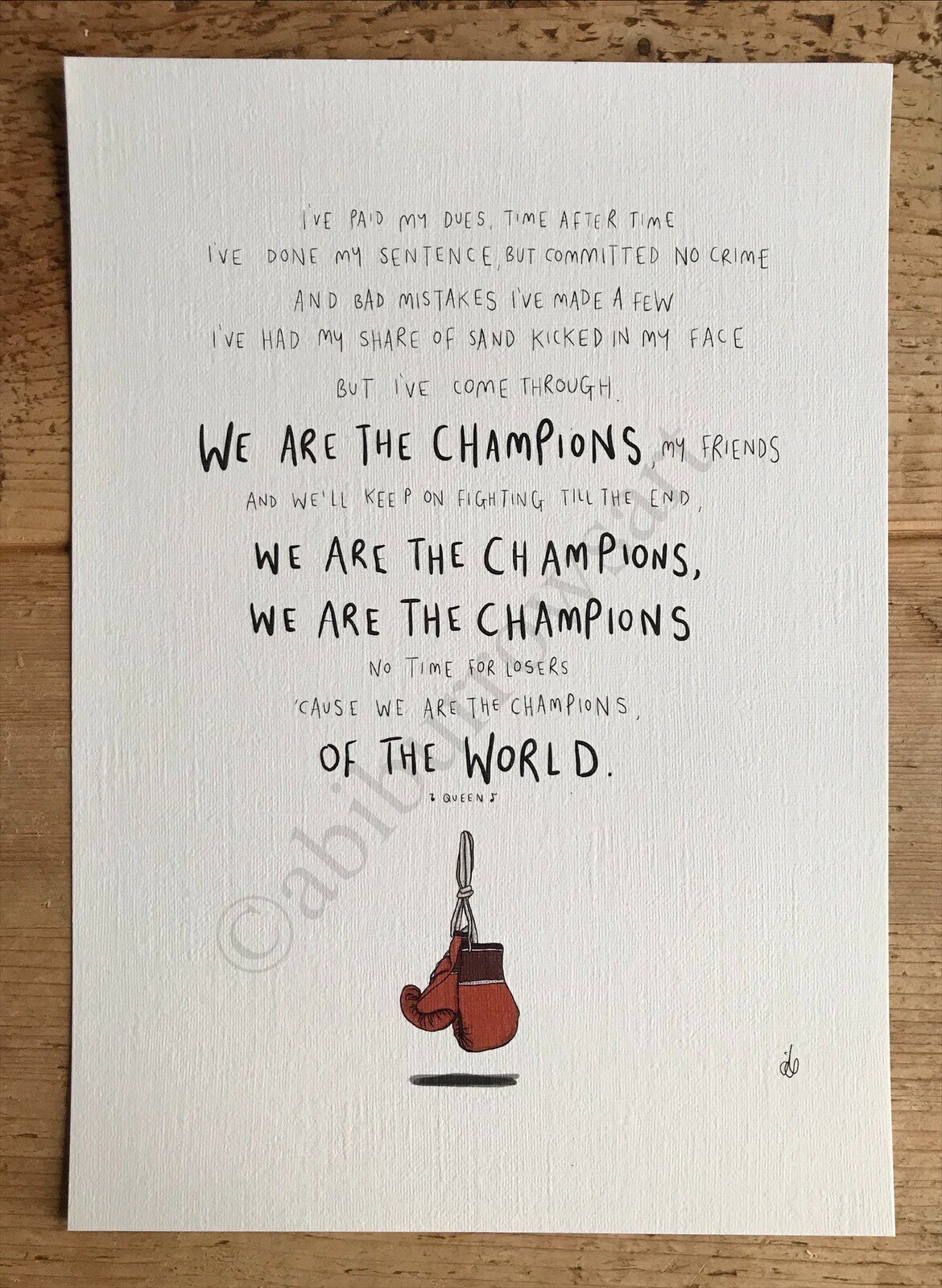 We Are the Champions by Queen / Lyrics / Art Drawing Print / | Etsy