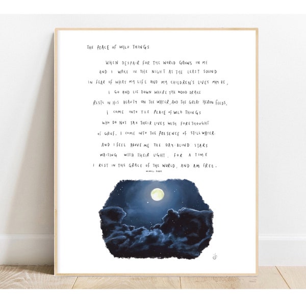 La paz de las cosas salvajes de Wendell Berry / Luna Estrellas Nubes Cielo Noche Poema Arte Impresión Cartel Poema Pintura Dibujo A3 A4 A5