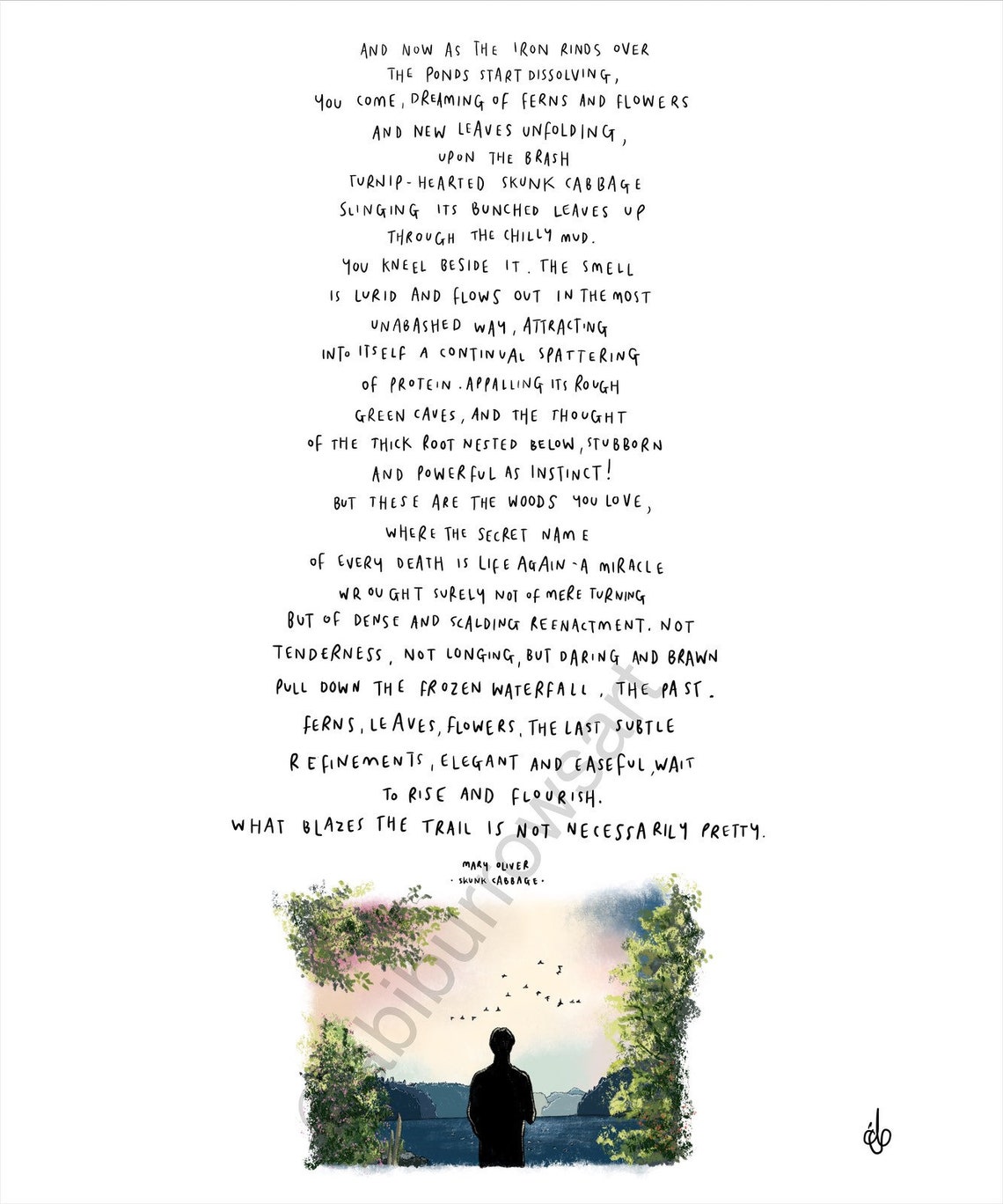 Skunk Cabbage by Mary Oliver / Commission Request / A3 Art - Etsy