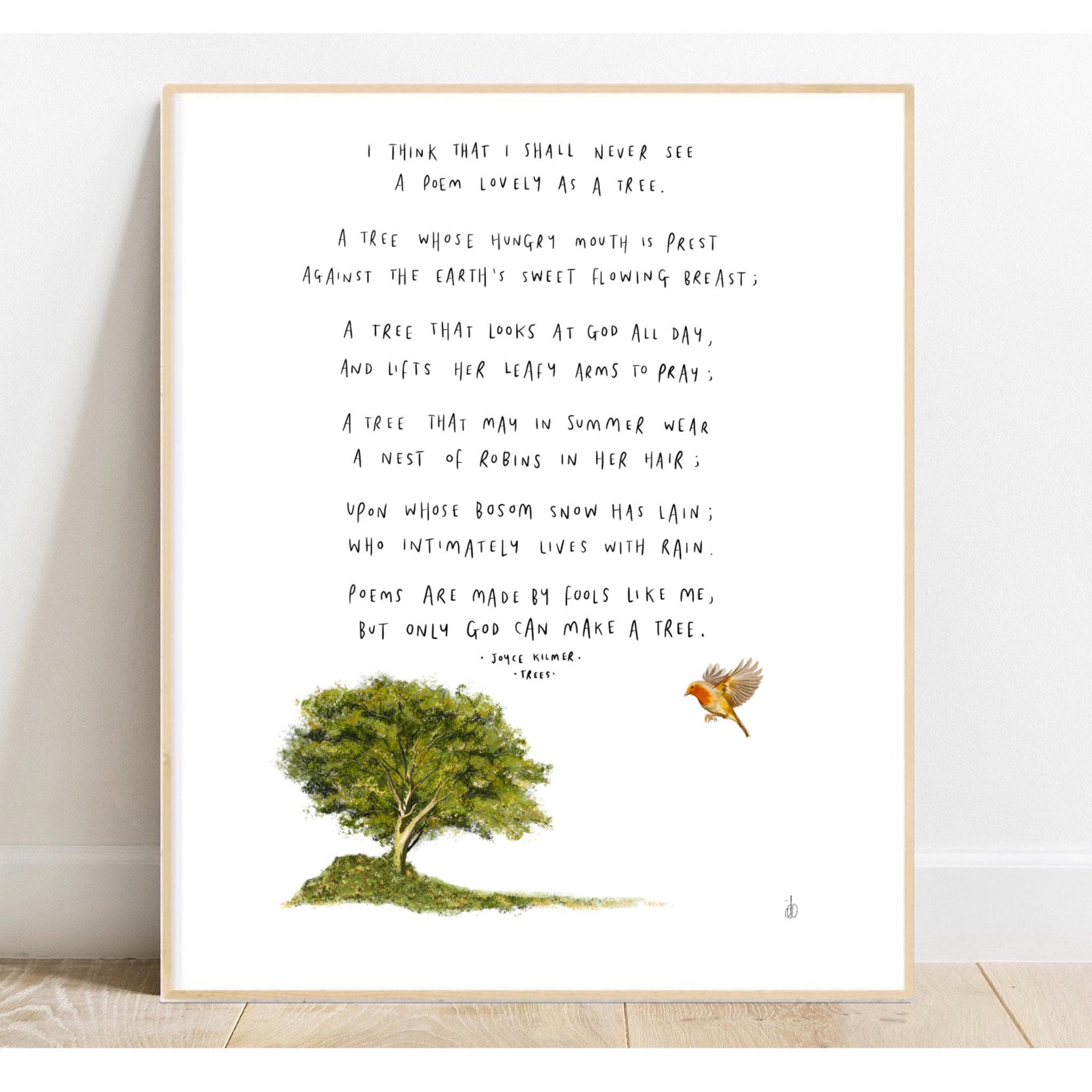 Bomen door Joyce Kilmer / Bird Robin Trees Poem Art Print