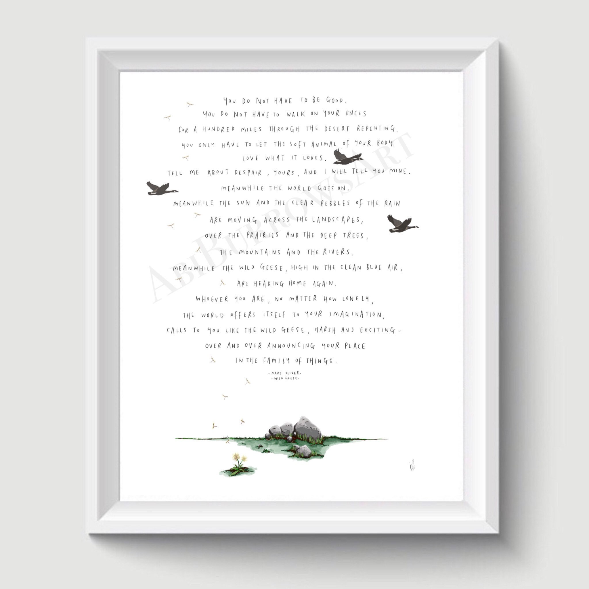Wild Geese By Mary Oliver Poem Art Print Poster Drawing Etsy