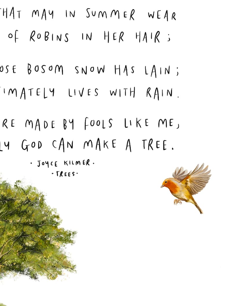 Trees by Joyce Kilmer / Bird Robin Trees Poem Art Print Poster Etsy