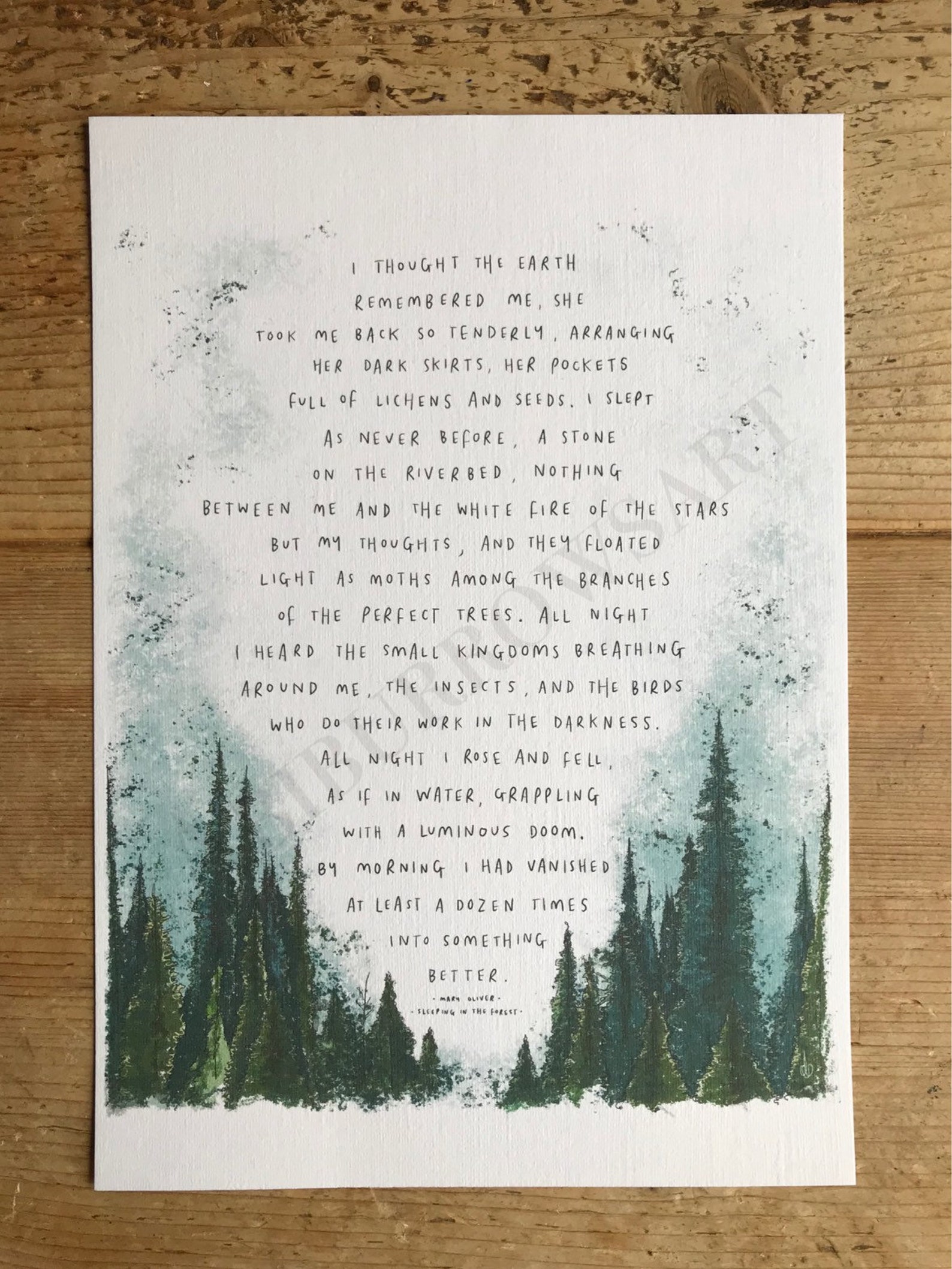 Sleeping in the Forest by Mary Oliver / Pine Trees Forest Etsy