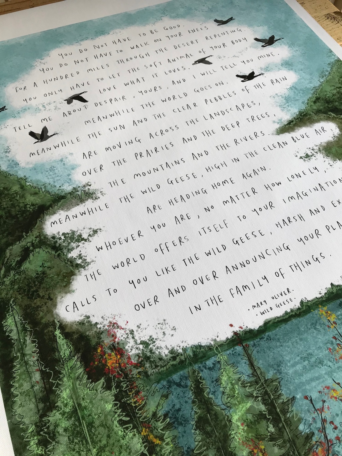 Wild Geese by Mary Oliver / Poem Art Print Poster Drawing Etsy