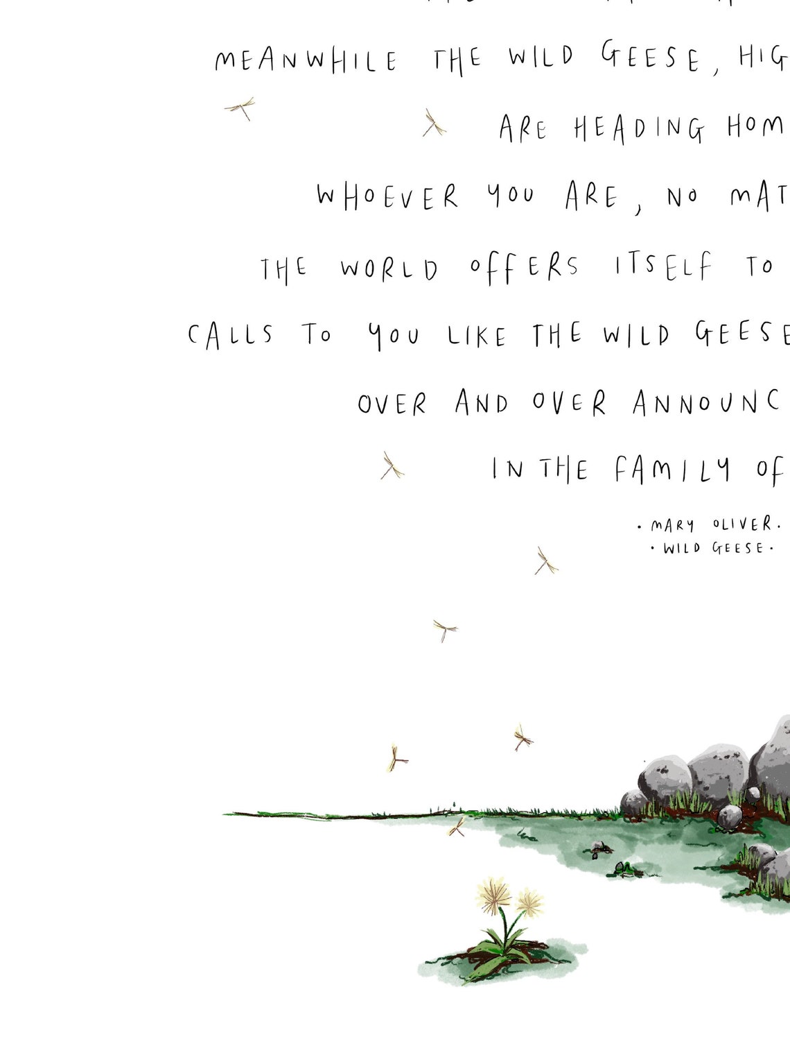 Wild Geese By Mary Oliver Poem Art Print Poster Drawing Etsy