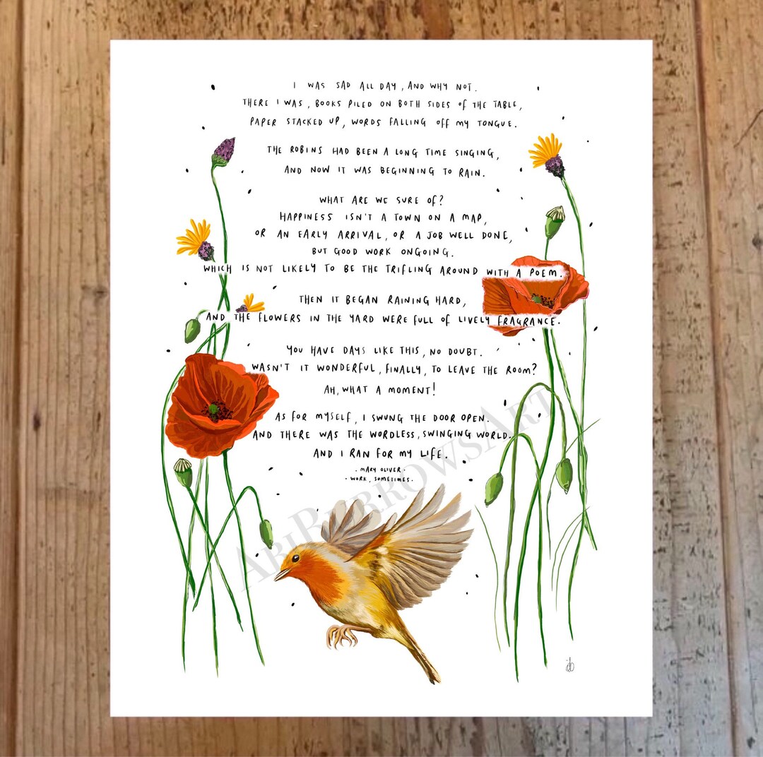 Work, Sometimes by Mary Oliver / Bird Robin Poem Art Print Poster