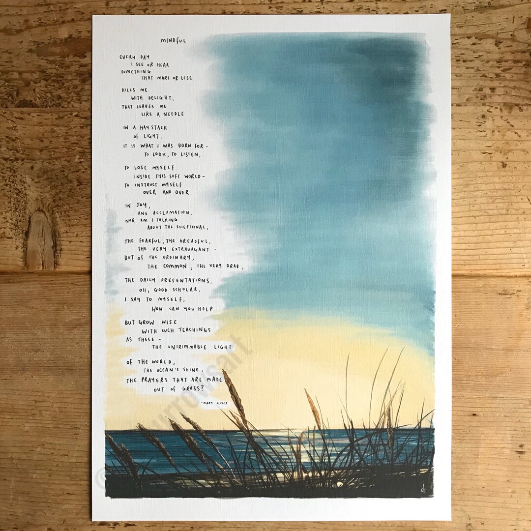 Mindful by Mary Oliver / Art Print Drawing / Nature / Landscape ...