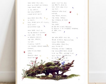 When Great Trees Fall by Maya Angelou / Art Print Drawing Painting Illustration  Nature Poem Poster Loss Life Forest Flowers Bereavement