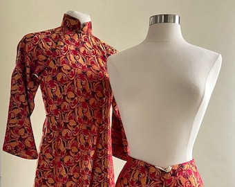 Vintage 1930s Chinese Silk Loungewear Set, Pajama Top & Bottoms Set, XS