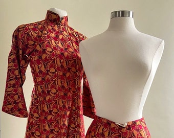 Vintage 1930s Chinese Silk Loungewear Set, Pajama Top & Bottoms Set, XS