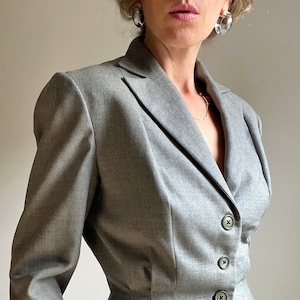 Vintage 1940s Suit, 40s Skirt Suit, Grey Wool Gaberdine Skirt Suit, XS