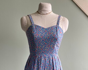 Vintage 1970s Laura Ashley Cotton Fruit Print Sun Dress, Fruit Print Dress, Petite, XXS