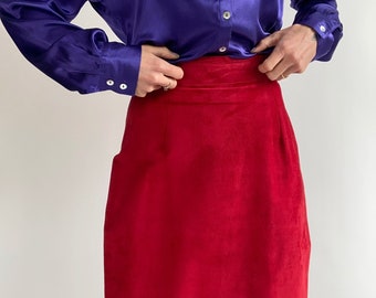 Vintage Red Suede Pencil Skirt, Small