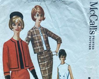 Modello di cucito stampato originale 1961 McCall 6052, abito e camicetta, busto 36, vita 28
