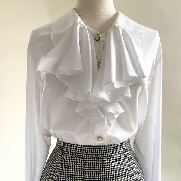 White Ruffle Blouse Etsy