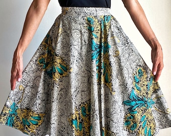 Vintage 1950s Novelty Print Skirt, Butterfly Print, Cotton Circle Skirt, Waist 25"