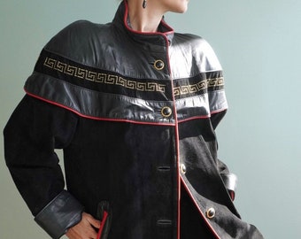 Vintage 1980s Leather & Suede Jacket, Studded Leather, Medium Large