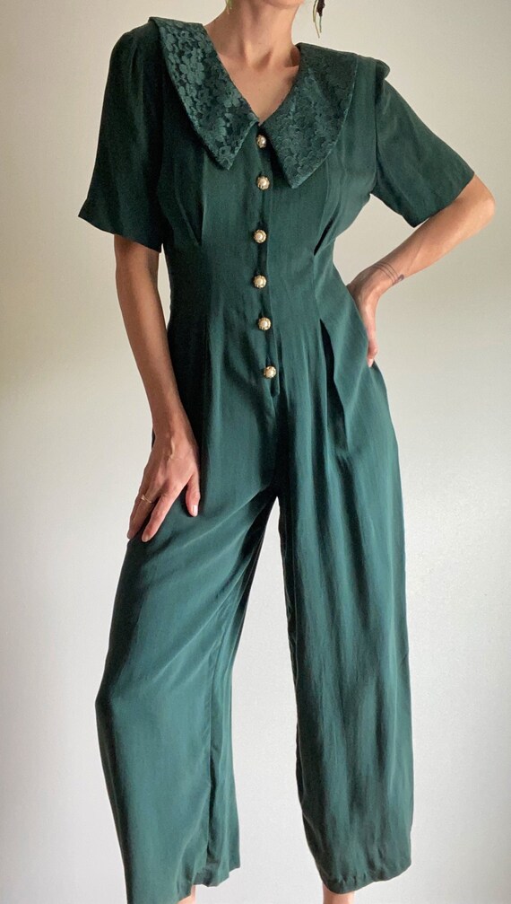 80s Jade Jumpsuit Lace with Lace Collar