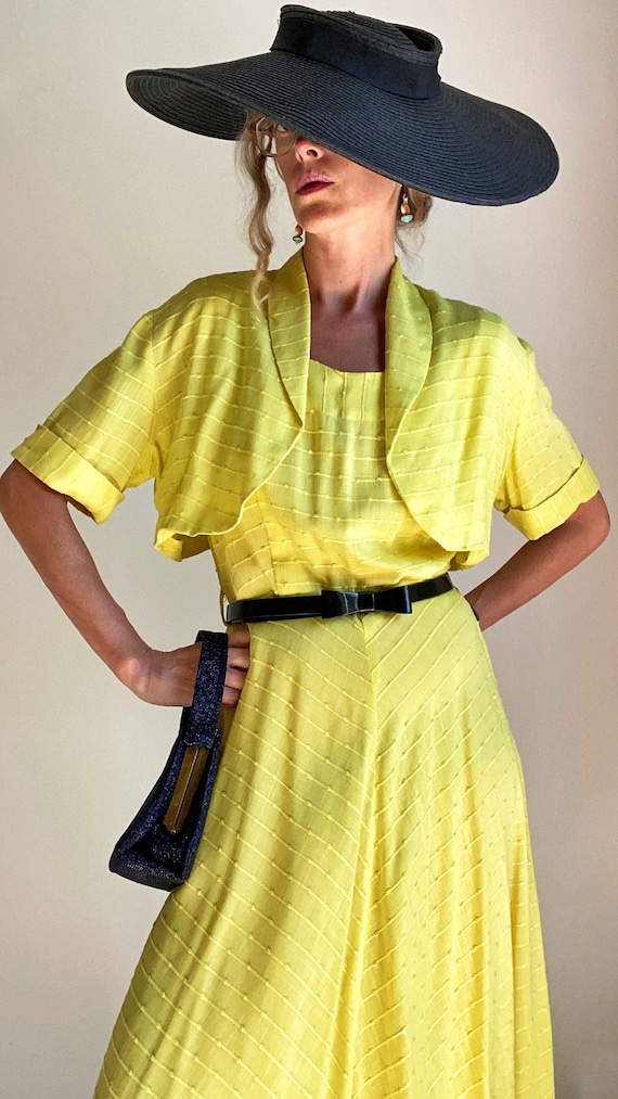 1940s 1950s Pineapple Yellow Sun Dress with Croppe
