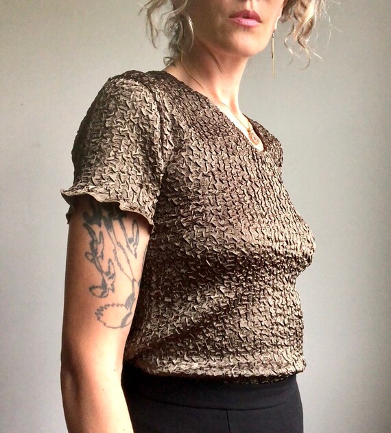 Vintage 90s micropleat top, textured summer blouse