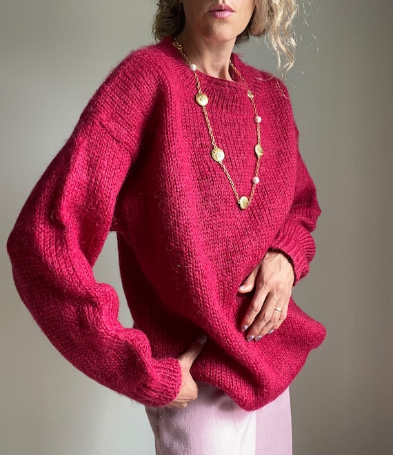 1980s Magenta Mohair Crew Neck Pullover Sweater
