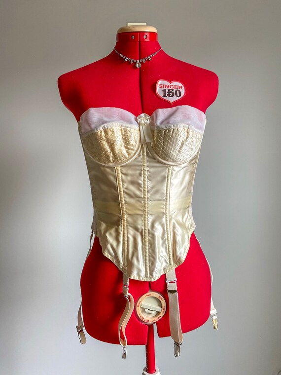 Vintage 50s Satin Bustier Corset, Mid-Century Shap