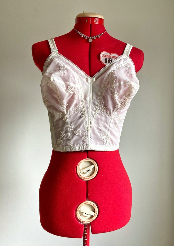 Vintage 50s Bra, Mid-Century Longline Brasier, Emb