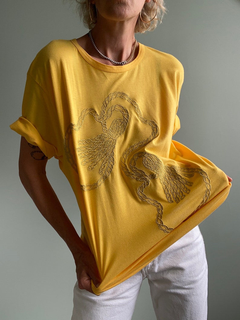 Vintage 1980s MONDI Tassel Applique Cotton T Shirt, Medium image 4