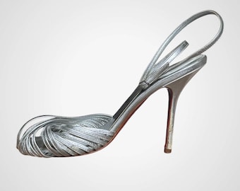 Sandali Christian Louboutin con cinturino argentato, taglia 8 (Y2K)