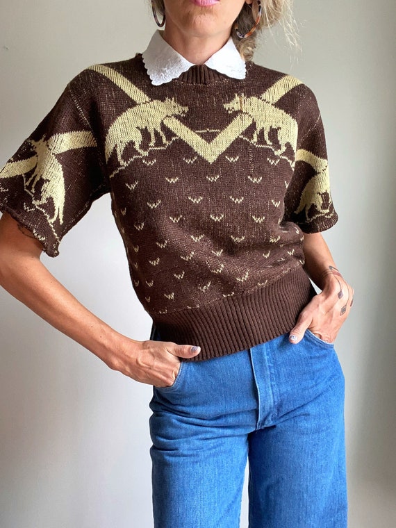 1940s Jantzen Wolf Novelty Wool Pullover Sweater