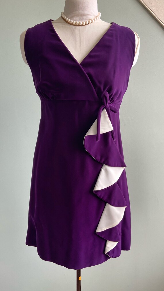 Vintage 1960s Purple Velvet Mini Dress, XXS - image 2