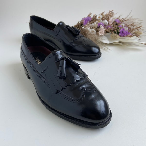 Vintage Florsheim Black Leather Loafers, Men 6.5D, Women 8.5