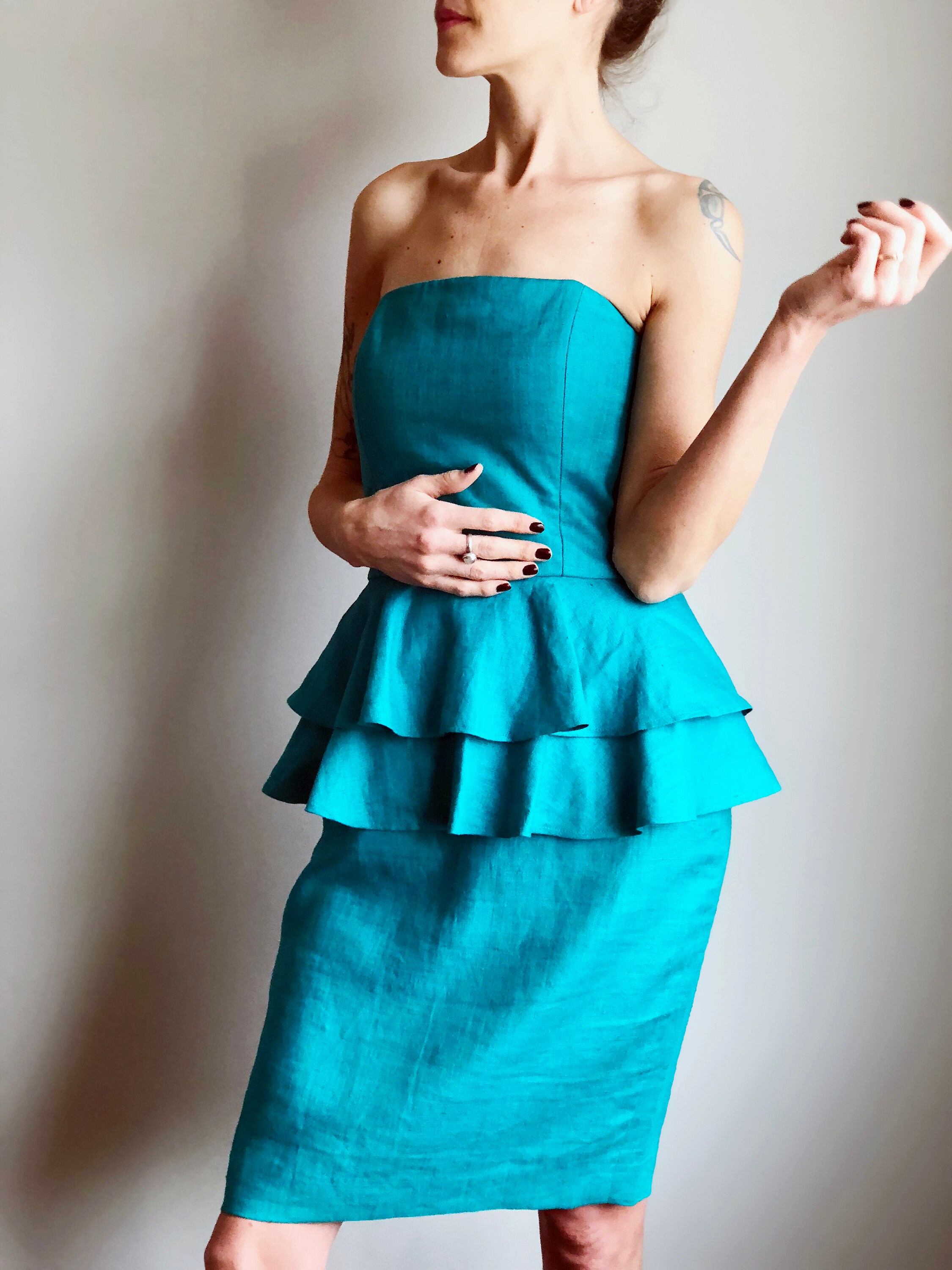 teal linen dress