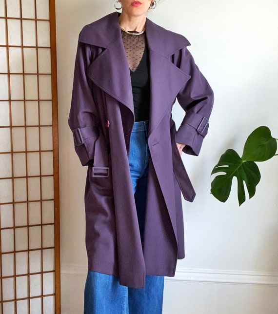 80s Purple Wool Trench Coat by Jean Claude Poitras