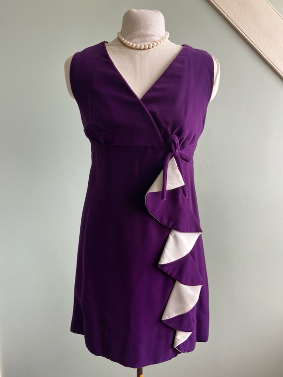 Vintage 1960s Purple Velvet Mini Dress, XXS - image 1