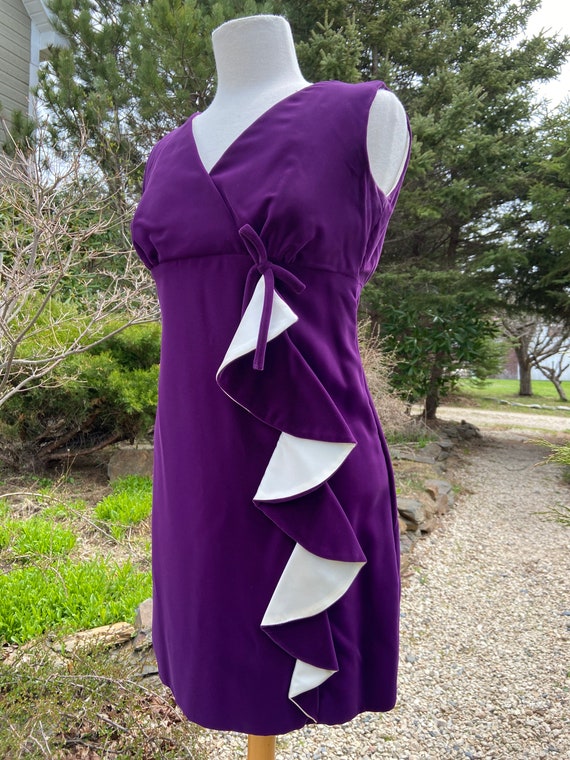 Vintage 1960s Purple Velvet Mini Dress, XXS - image 5