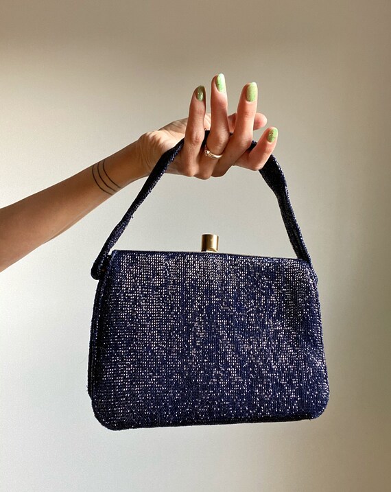 1950s Nu-Craft Navy Lurex Handbag with Original Mi