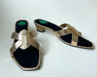 Vintage 1960s Gaby Creations Peep Toe Slide Mule Criss Cross Sandals, Size 8.5-9