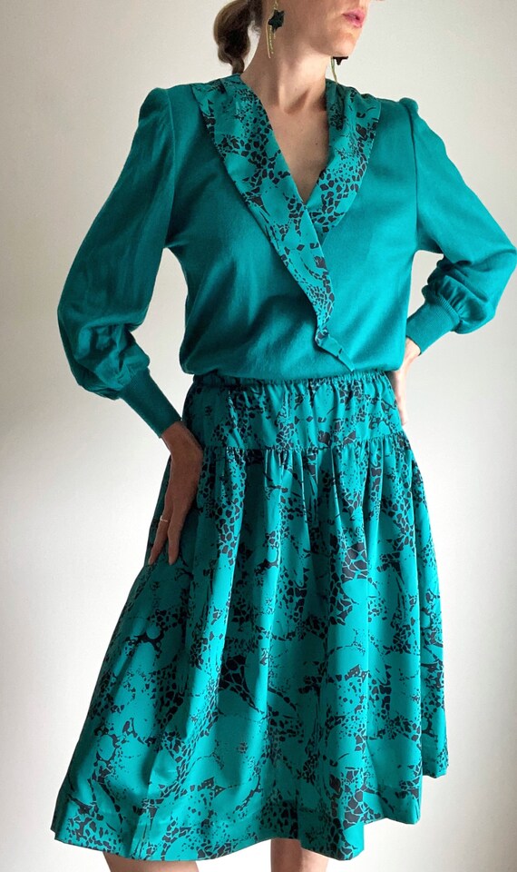 80s Silk & Knit Skirt Set by Castleberry