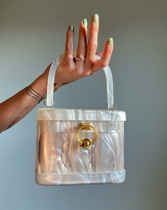 1950s Stylecraft Miami Ivory Lucite Lunchbox Handb