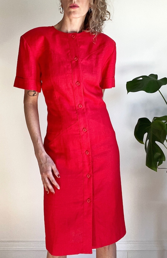 red button down dress